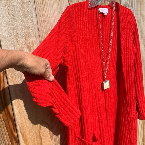 Red Ribbed Duster - Picture 2 of 8